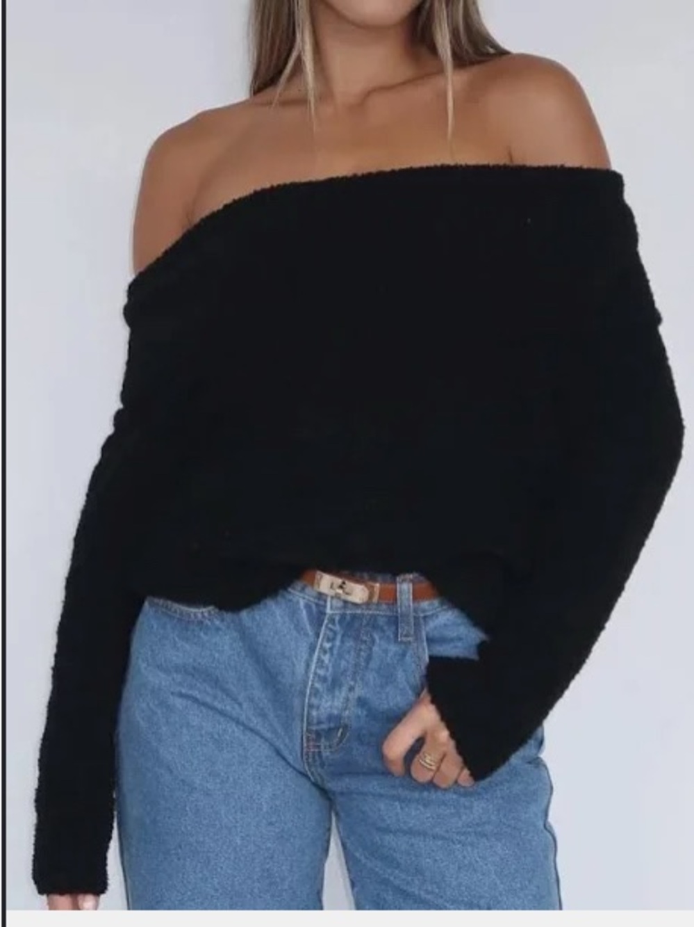White Fox Boutique Black Ribbed Cowl Neck Sweater